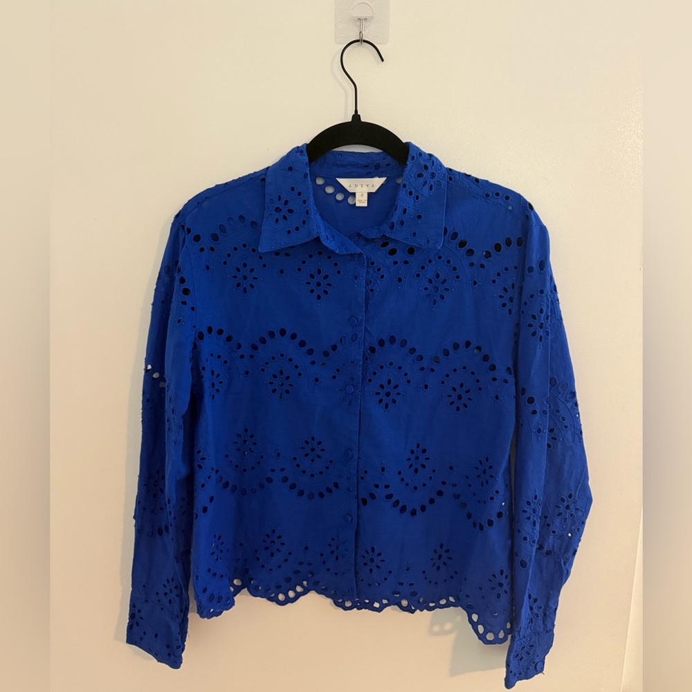 Adiva Vibrant Blue Eyelet Blouse